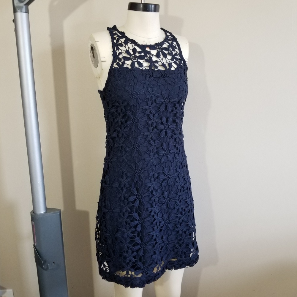 Hollister Navy Blue Floral Lace Dress NWOT